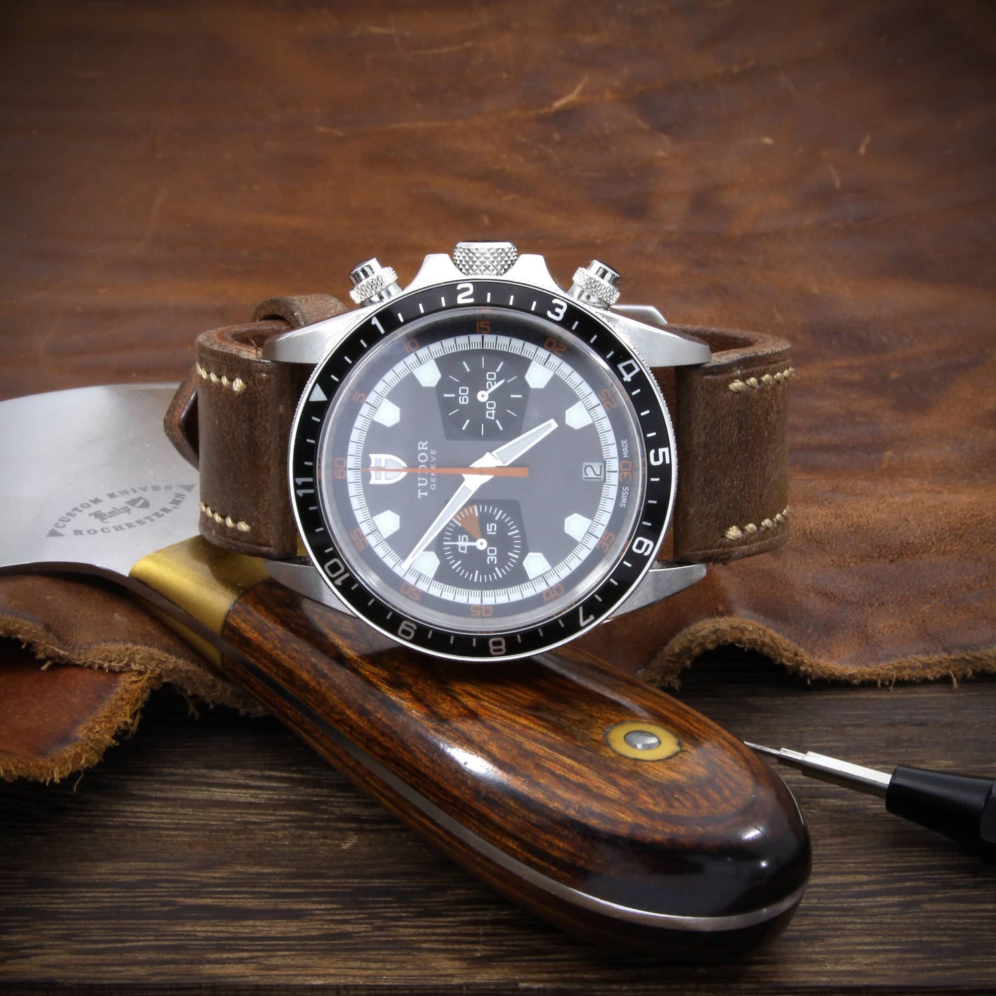 Leather Watch Strap, Douglas 110 (Dark Reddish Brown) | Full Stitch | TURDOR Watch | Cozy Handmade
