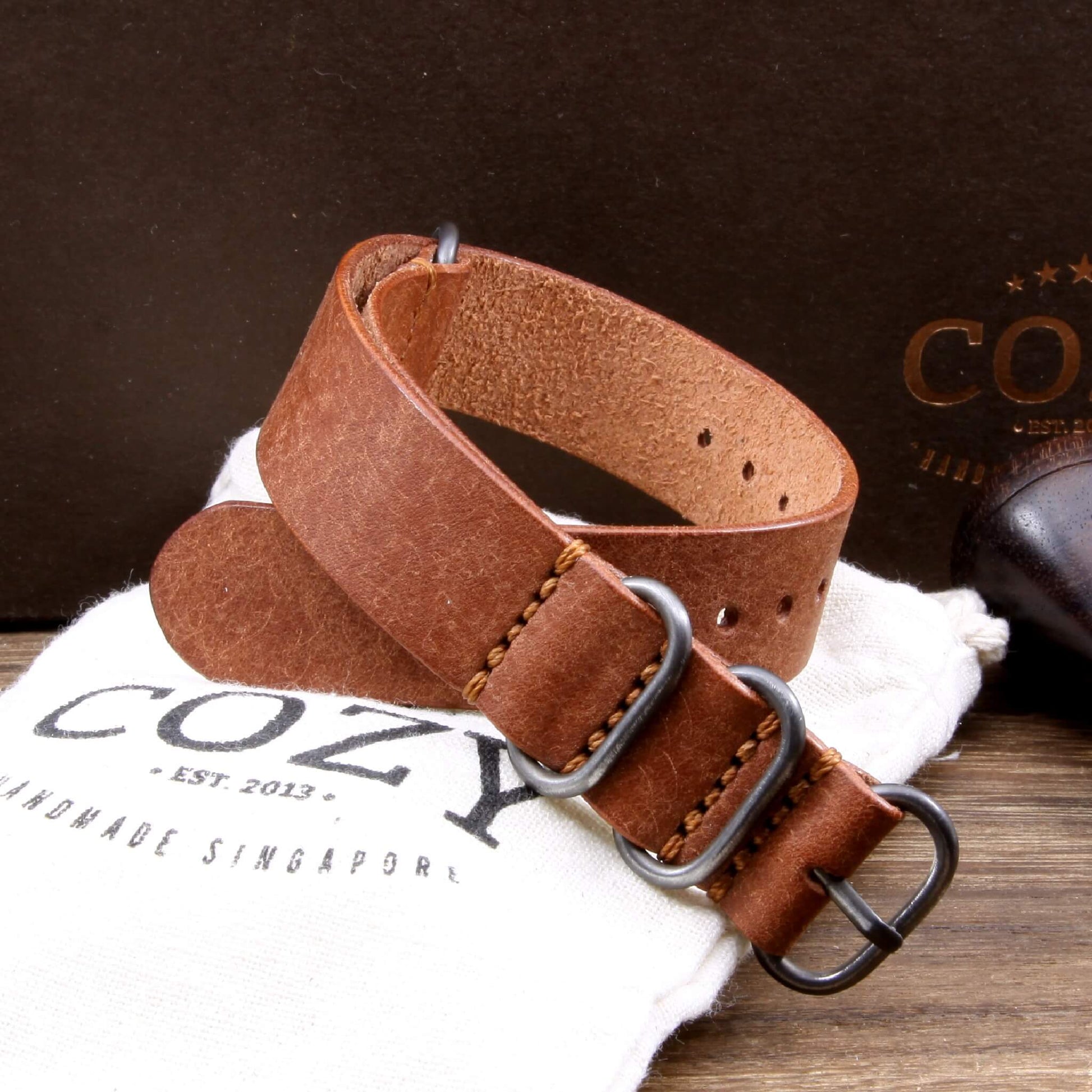 Leather Watch Strap, 4-Ring Rustic Russet | Full Grain Italian Veg Tanned Leather | Cozy Handmade