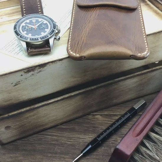 Leather Watch Pouch, Military 102 | Single Watch | Italian Veg Tanned | Cozy Handmade