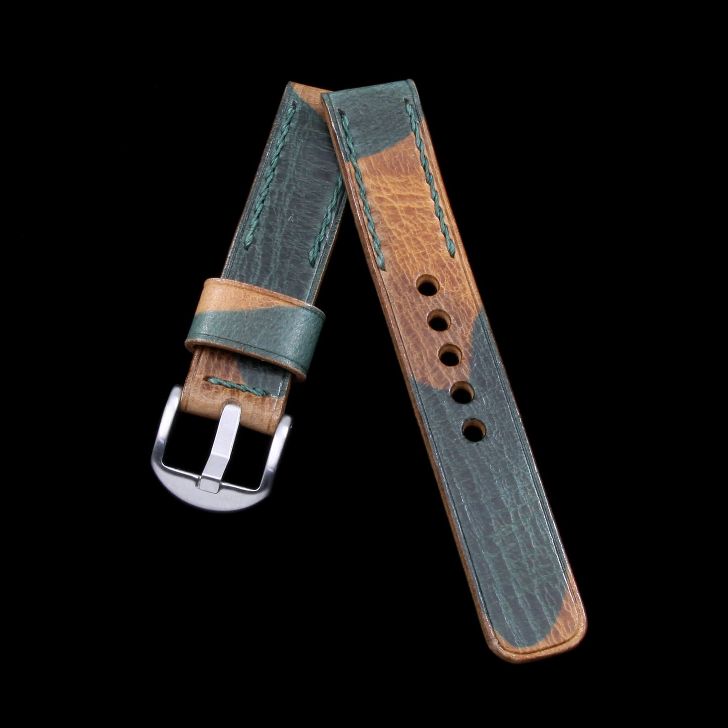 Leather Watch Strap, Military 101 | Embroidery Chain Stitching | Full Grain Italian Veg Tanned | Cozy Handmade