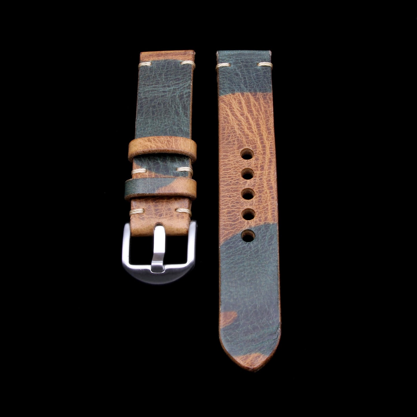 Leather Watch Strap, Military 101 Camouflage | Italian Veg-Tanned | Cozy Handmade