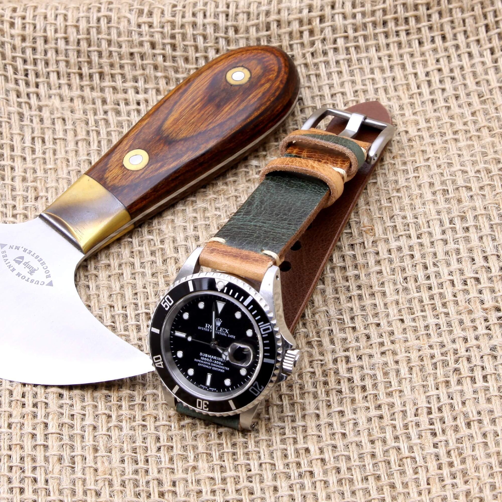 Leather Watch Strap, Military 101 Camouflage | Italian Veg-Tanned | Cozy Handmade
