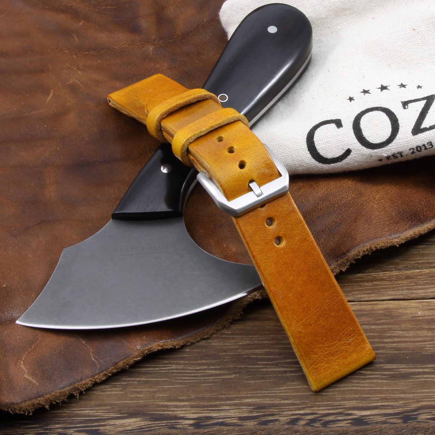 Leather Watch Strap, Military 104 | Stitch-less | Full Grain Italian Veg Tanned | Cozy Handmade