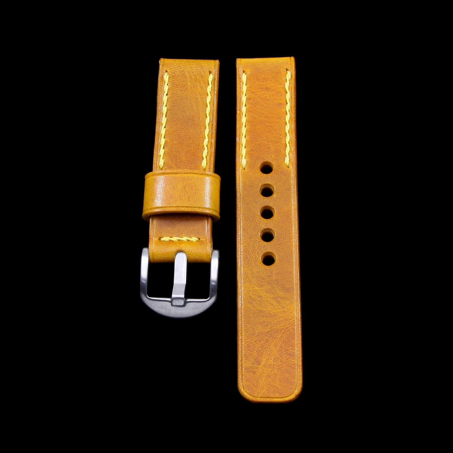 Leather Watch Strap, Military 104 | Chain Stitch | Full Grain Italian Veg Tanned | Cozy Handmade