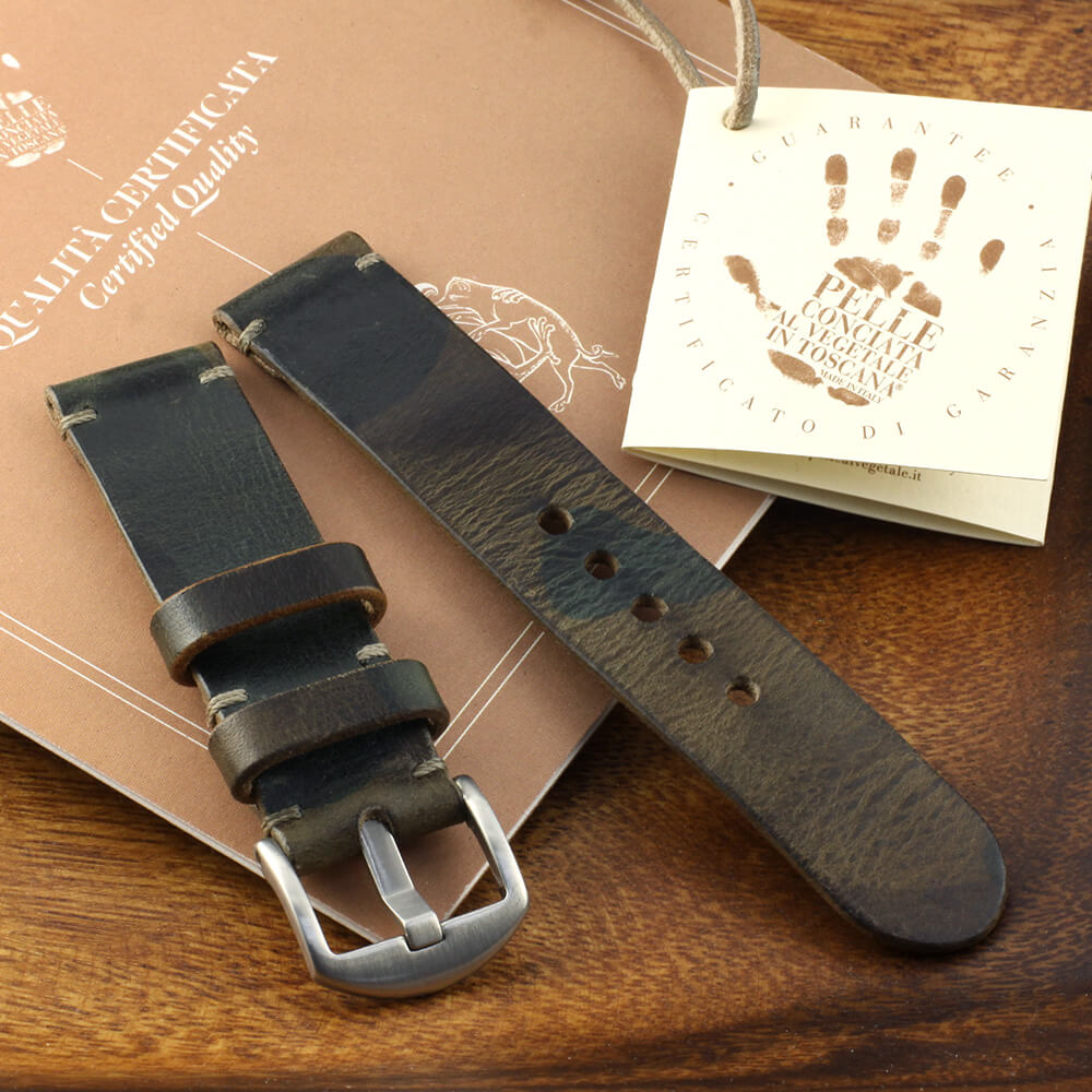 Leather Watch Strap, Military 107 | Minimalist | Camouflage Full Grain Italian Veg Tanned | Cozy Handmade