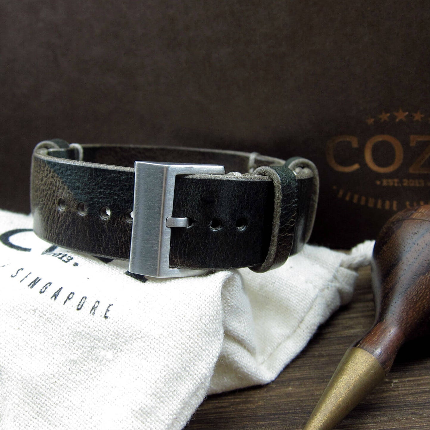NAT2 Leather Watch Strap, Military 107 | Full Grain Italian Veg Tanned | Cozy Handmade