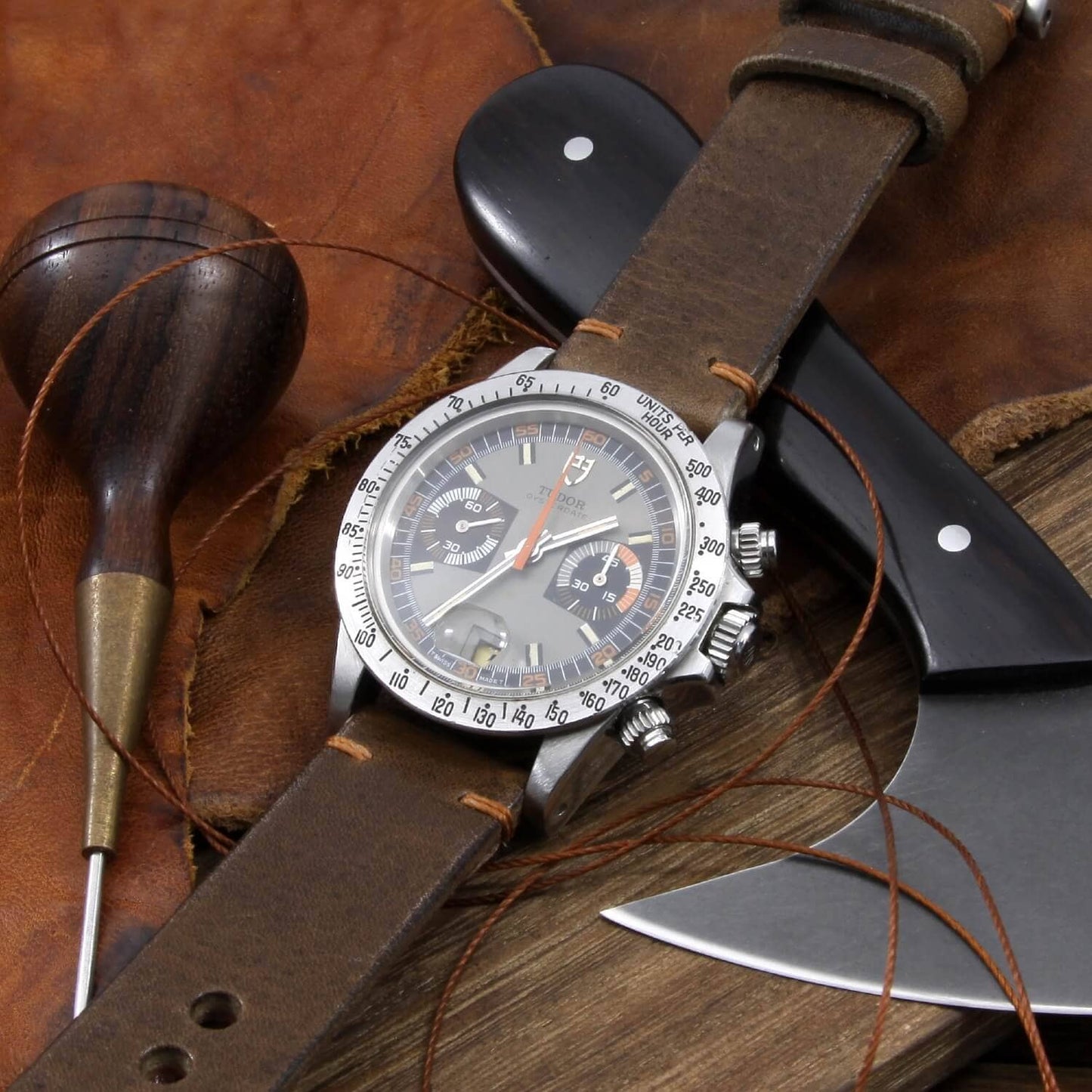 Leather Watch Strap, Vintage 404 | Italian Veg Tanned | Tudor Monte Carlo | Cozy Handmade