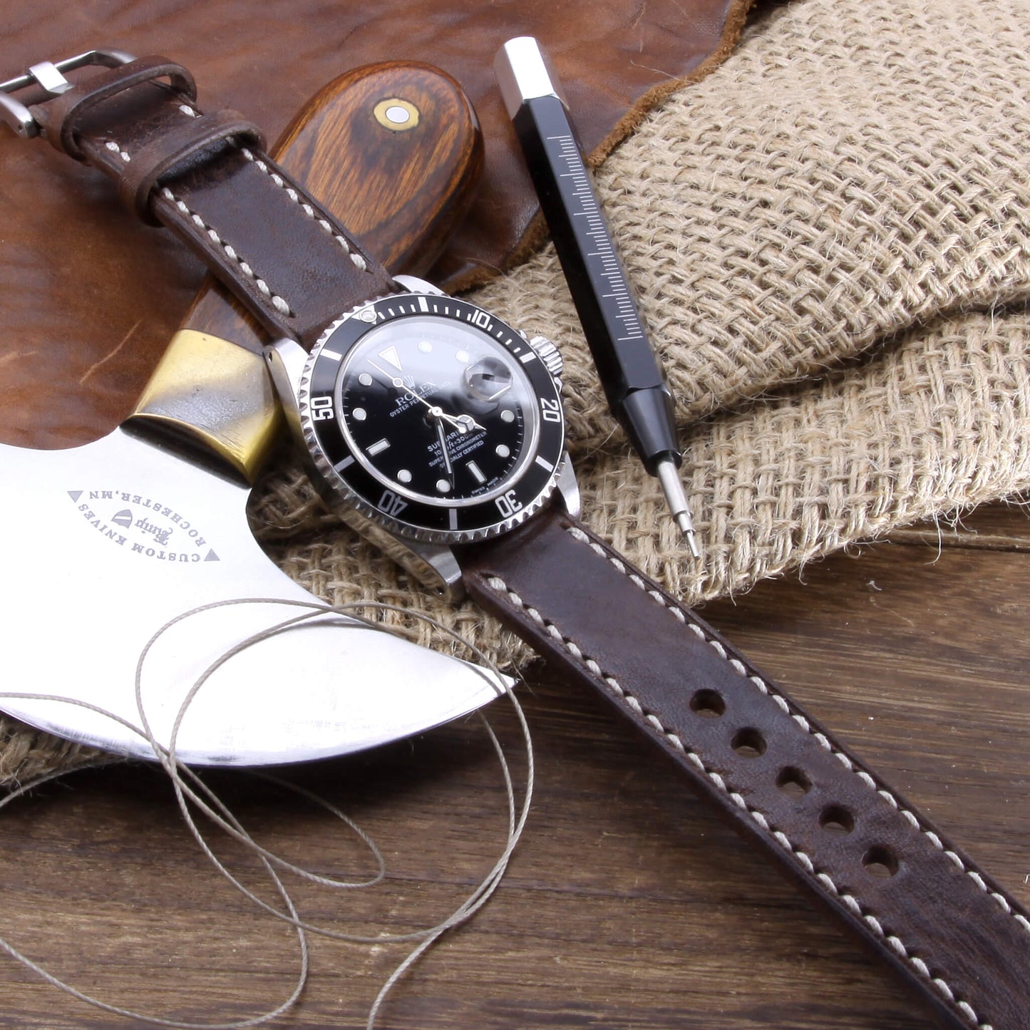 Leather Watch Strap, Vintage 405 |  Full Stitch | Full Grain Italian Veg Tanned | Cozy Handmade